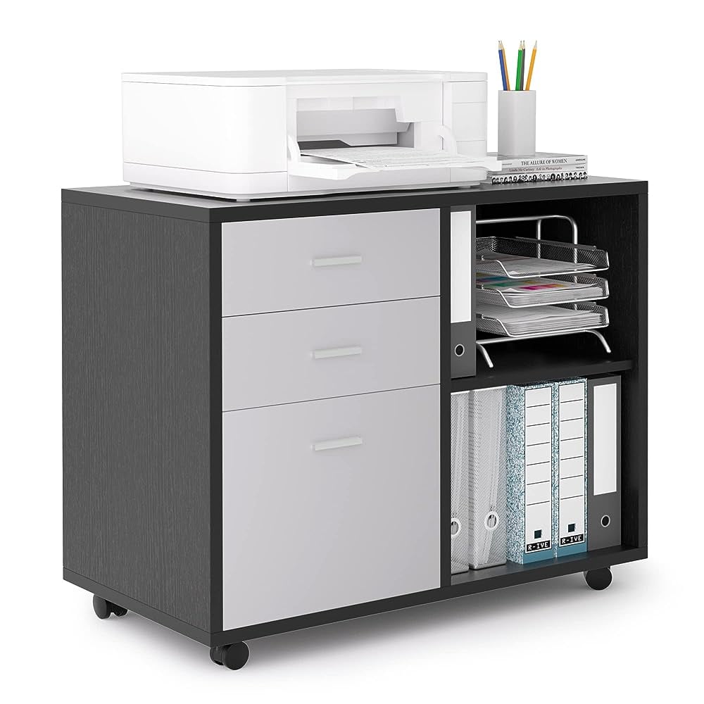 3Drawer Wood File Mobile Lateral Filing Wheels for Printer Stand with Open