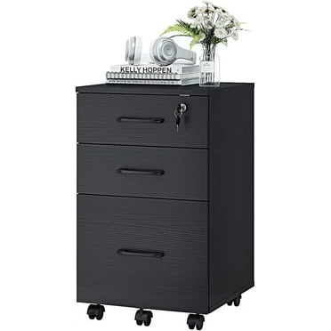 3 Drawer Wood Mobile File Cabinet, Under Desk Storage Drawers Small File Cabinet for Home Office (Black)