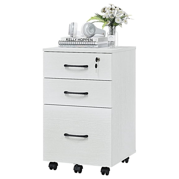 3 Drawer Wood Mobile File Cabinet, Under Desk Storage Drawers Small File Cabinet for Home Office (White)