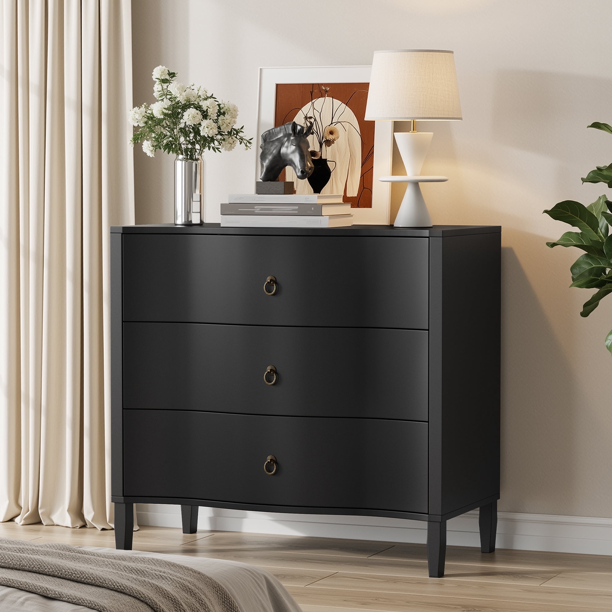 3 Drawer Wooden Dresser for Bedroom, Storage Organizer Nightstand Small Chests of Drawers for Adult