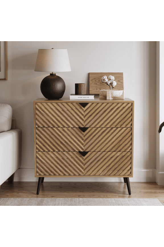 3 Drawer Wooden Dresser for Bedroom, Storage Organizer Nightstand Small Chests of Drawers for Adult