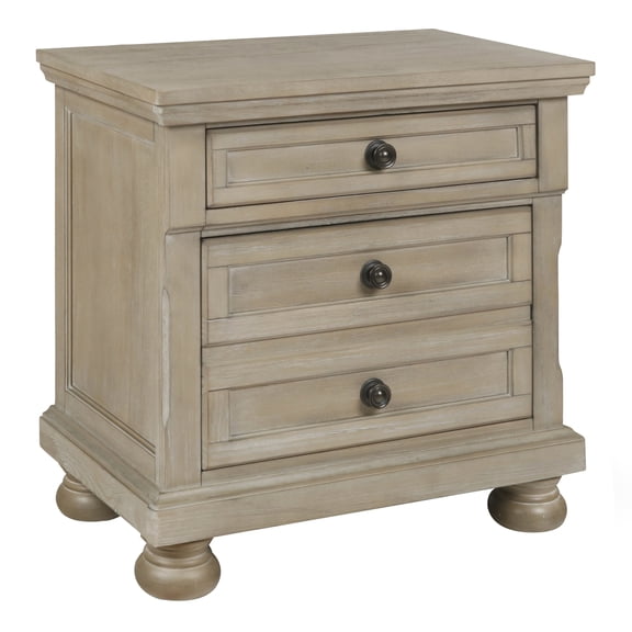 3 Drawer Wooden Nightstand with Round Knobs and Bun Feet Weathered Brown
