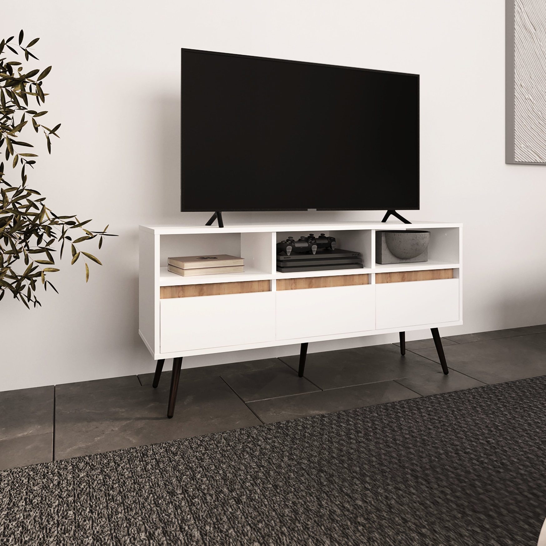 Tv Redy Stands 3 Drawers 3 Shelves TV Stand, Ready to Assemble - Fit Small-Medium ...