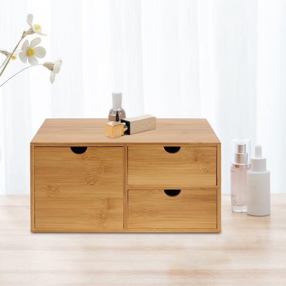 3 Drawers 33*19*16cm Bamboo Desk Organizer Wood Color Mini Bamboo Desk Drawer Tabletop Storage Organization Box