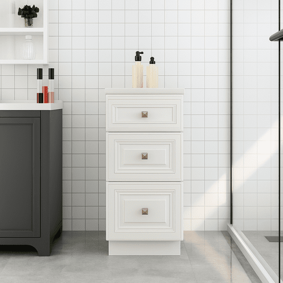 3 Drawers Bathroom Vanity Base, Bathroom Drawer Storage RTA Shaker Cabinet, Antique White, 12 inch