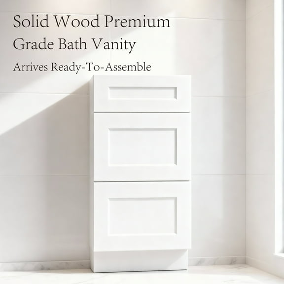 3 Drawers Bathroom Vanity Base, Bathroom Drawer Storage RTA Shaker Cabinet, White Shaker, 12 inch