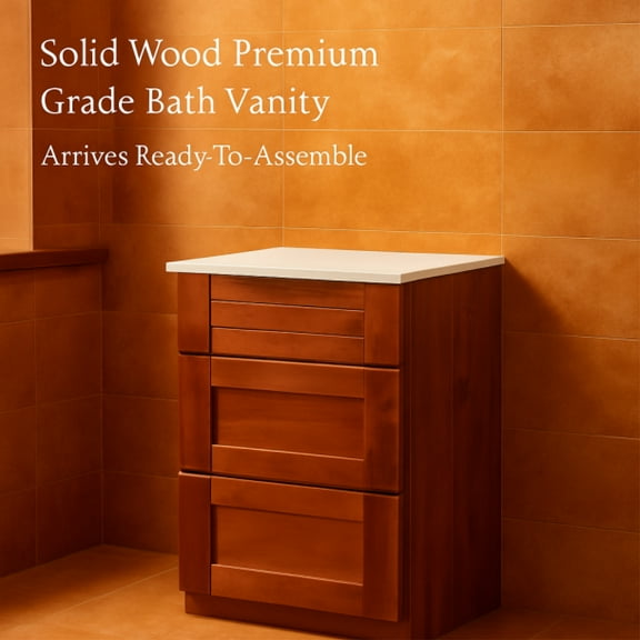 3 Drawers Bathroom Vanity Base, Bathroom Drawer Storage RTA Shaker Cabinet, Maple Shaker, 18 inch