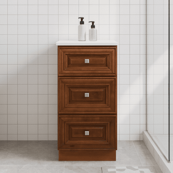 3 Drawers Bathroom Vanity Base, Bathroom Drawer Storage RTA Shaker Cabinet, Maple Walnut, 18 inch