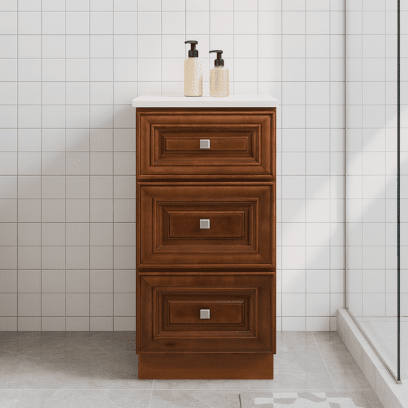 3 Drawers Bathroom Vanity Base, Bathroom Drawer Storage RTA Shaker Cabinet, Maple Walnut, 18 inch