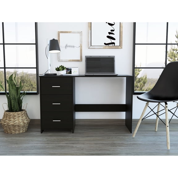 3 - Drawers Black Writing Desk | Used for Creative Writing | Constructed of Particle Board | Overcomes Messy Storage
