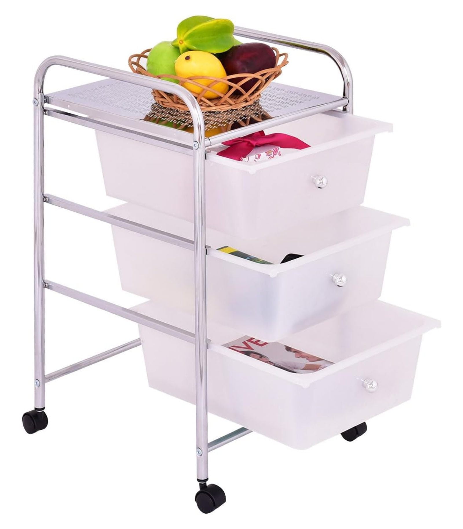 3-Drawers Cart Organizer Storage, Rolling Storage Cart with Wheels for Home Office Scrapbook Supply \u0026 Paper Shelf