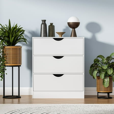 3 Drawers Dresser with Fabric PU Drawer, Organizer Dresser with Wood Frame , Small Chest of Drawers for Closet, Living Room, Hallway, Bedroom White