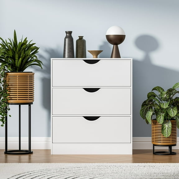 3 Drawers Dresser with Fabric PU Drawer, Organizer Dresser with Wood Frame , Small Chest of Drawers for Closet, Living Room, Hallway, Bedroom White