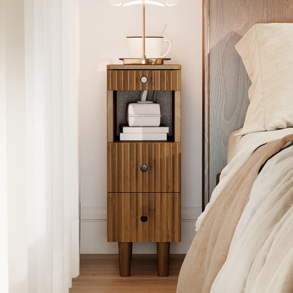 3 Drawers End Table, Narrow Sofa Side Table for Living Room, Slim Nightstand Bedside Table for Bedroom