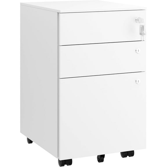 3 Drawers File Cabinet with 3 Lock, Mobile Metal Filing Cabinet, Fully Assembled Except Casters, for Home Office, for A4, Letter, Legal File Folders, White