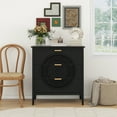 thumbnail image 1 of 3-Drawer Hollow-Carved Accent Cabinet, Solid Wood Storage with Metal Handles for Bedroom Living Room Entryway, Child-Safe Anti-Tip Design, Black, 1 of 9