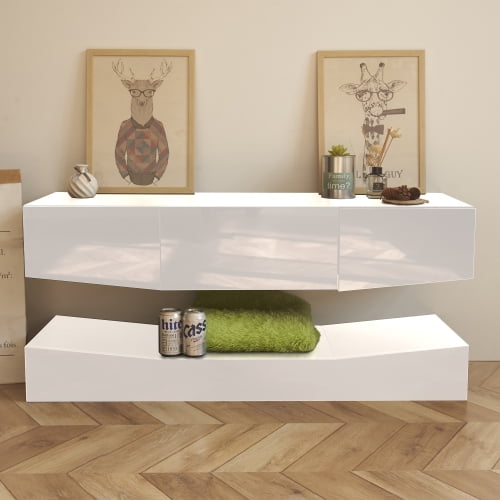 3-Drawers Led TV Stand MDF Indoor Storage For Gadget Magazines Toys Medicines Decorations DVD Save Room Space Package Size :50.79 * 18.50 * 6.69" White
