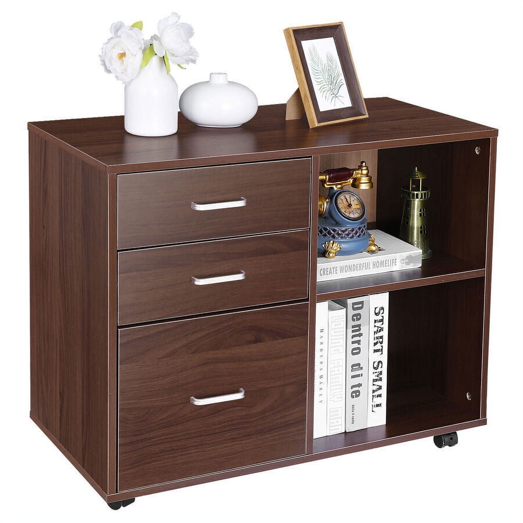 3 Drawers Mobile File Organizer 2 Shelves Storage Printer Stand