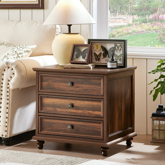 3-Drawers Nightstand Chest Dresser for Bedroom Farmhouse Side Table for Living Room,Closet - Brown