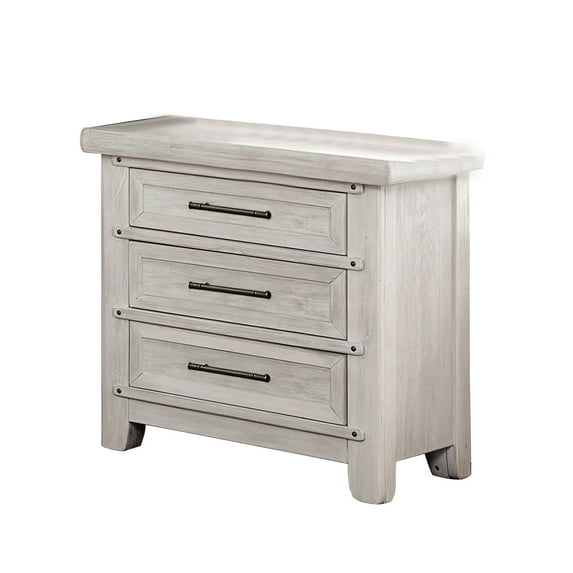 3 Drawers Nightstand With Black Bar Pull, Antique White