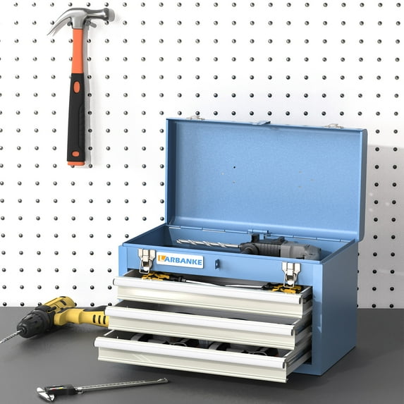 3 Drawers Portable Tool Box ,Top Storage Tray,Lockable Metal Tool Chest Cabinet,3-Drawer Tool Box with Liner,for Garage,Warehouse