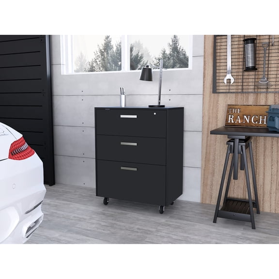 3 Drawers Storage Cabinet With , Black Look, Materials, Ample Storage, Padlock Included Unit Finish, Spacious Security