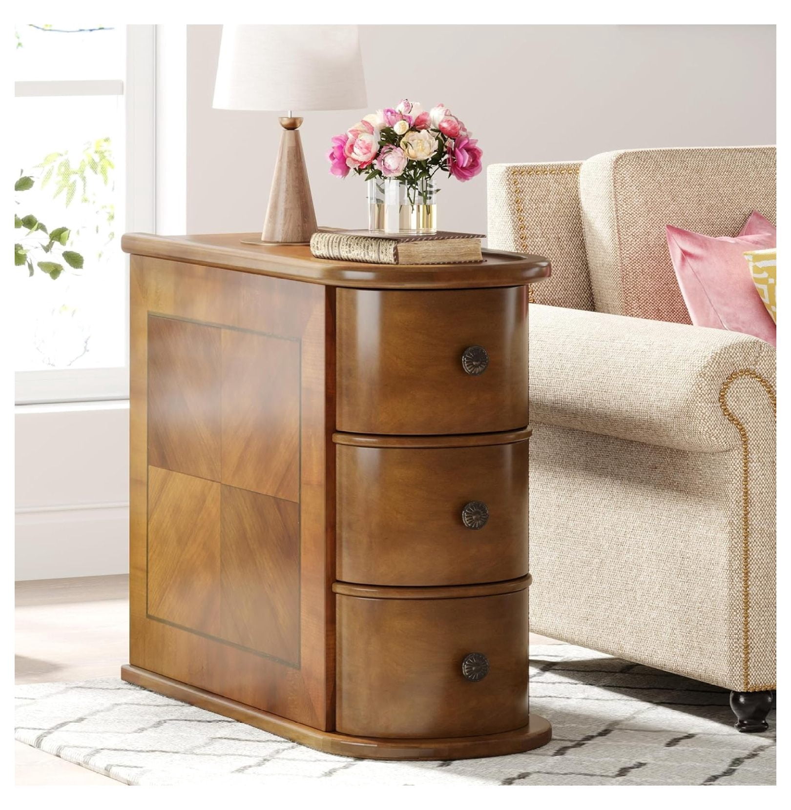 Side Table PADMA HOUSE Solid Wood End Table With 2 Drawers & Shelf ...