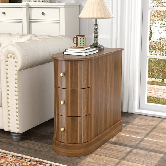 3 Drawers End Table, Narrow Sofa Side Table for Living Room, Slim Nightstand Bedside Table