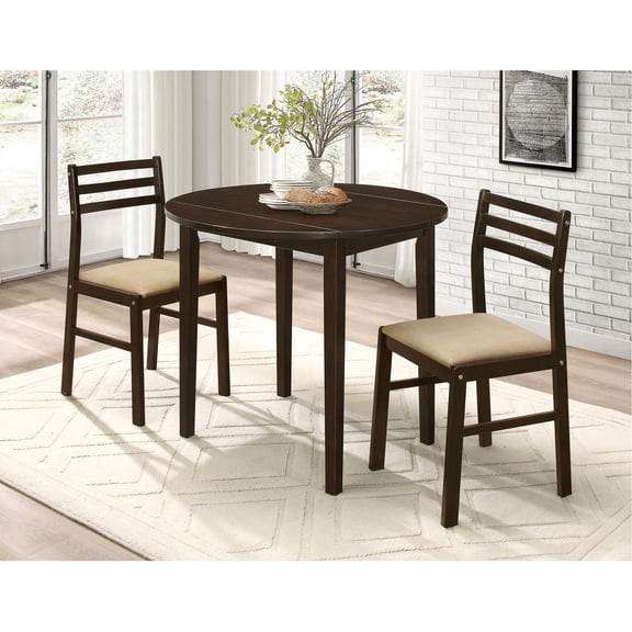 3 Drop Leaf Dining In Cappuccino And Tan - Versatile Setup Extendable For 2 Seats