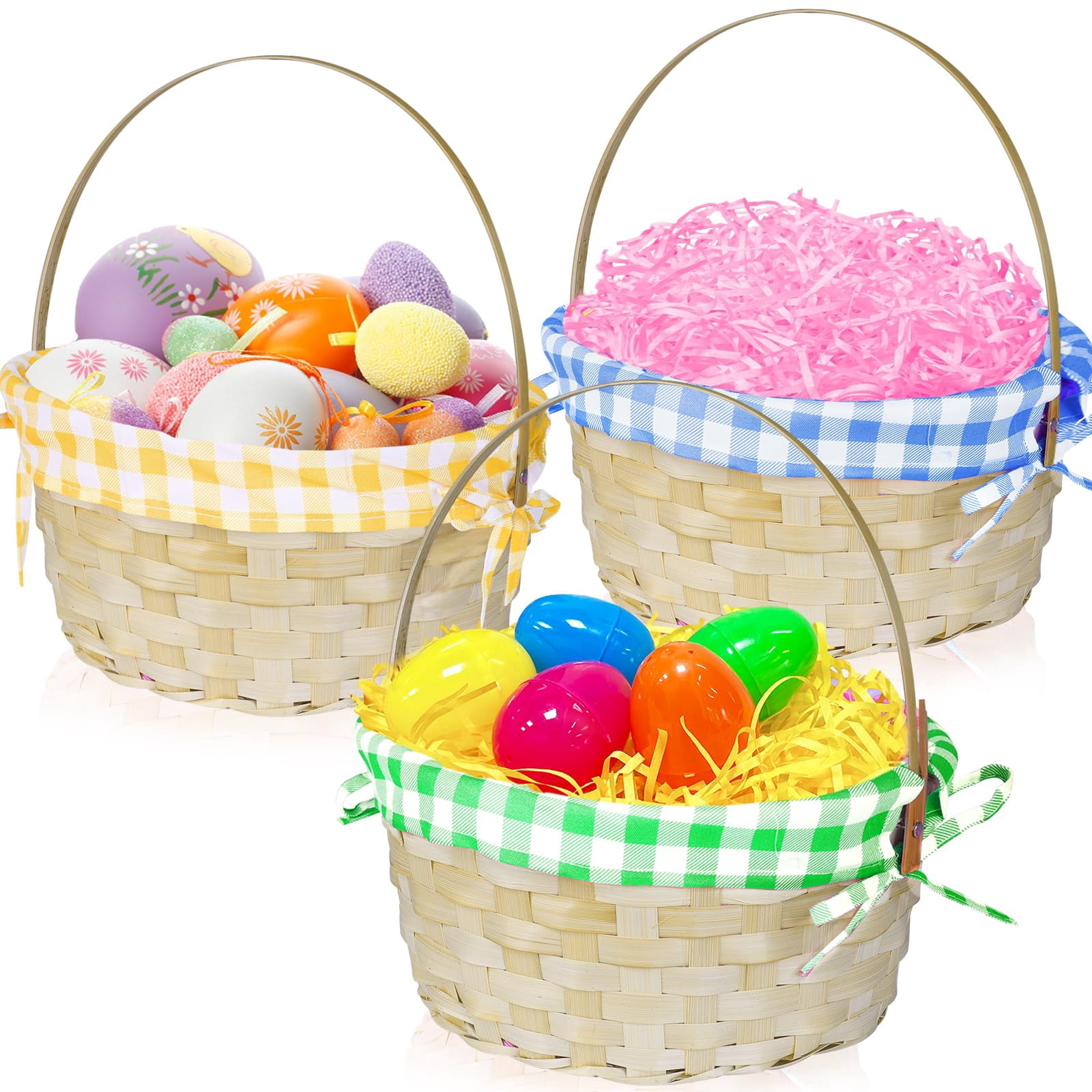 3 Easter Baskets With Plaid Lining And Handle Bunny Gifts For Egg Hunt  Party Filling Favors Spring Outdoor Activity Prizes