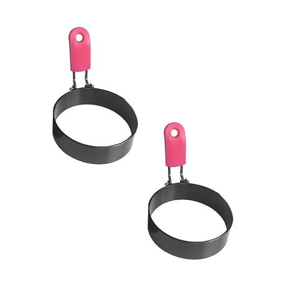 3" Egg Rings with Silicone Handle, Round Mold for English Muffins, Pancake Mold for Indoor Camping Breakfast Sandwiches Egg Mcmuffins (Red) 2 Pcs, 2.95x2.95x0.79"