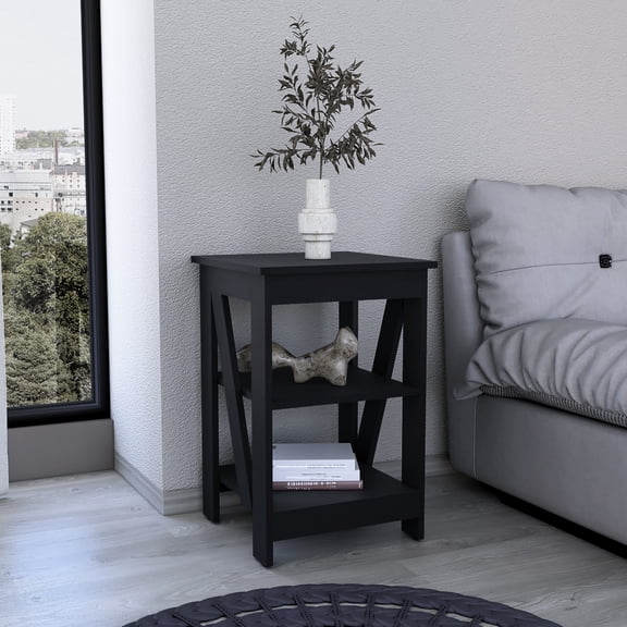 3 End Table In Black For Home Office - Spacious And Stylish With Extra Storage Side Small Spaces. Ample & Display. Engineered Wood. Stable Stylish. 23.8" Height X 15.7" Width Depth