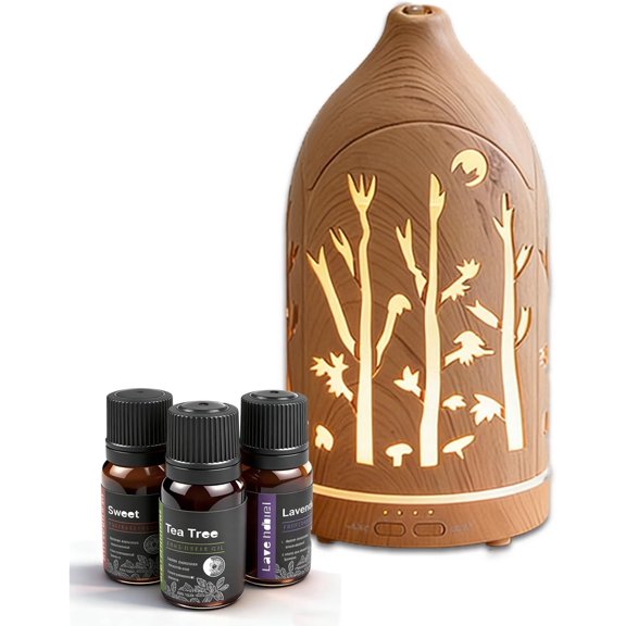 3 Essential Oil Diffuser Set,7.1''x3.5'' Aromatherapy Diffusers,Desk Humidifiers for Office,Small 200ml Humidifier with 7 LED Colors Night Lights,Waterless Auto-Off for Home Decor Gift (Tree)
