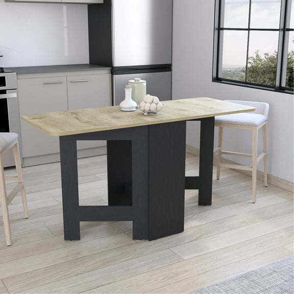 3 Expandable Folding Table - Black. 58.7"w X 23.6"d 30.9"h Spacious Configuration. 12.3"w Compact Storage. Legs. Supports Up To 22 Pounds. Modern Wood Finish Black, 3 Forms. Spacious. Fold. Strong