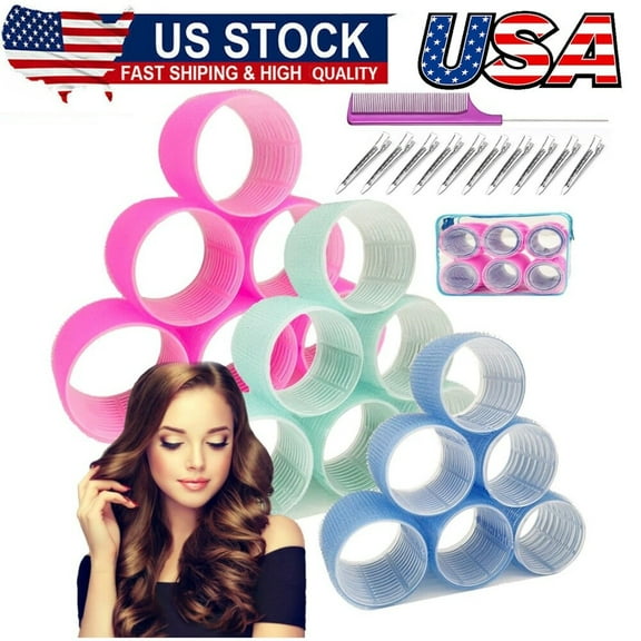 3'' Extra Large Hair Rollers Set Jumbo Hair Rollers for Long Hair Clips&Comb