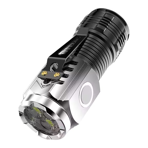 3-Eyed Super Bright Mini Flashlight - 1000 Lumen Rechargeable Pocket Flashlight with Base - Waterproof ABS LED Torch for Outdoor, Camping & Emergency - Hat Clip Included
