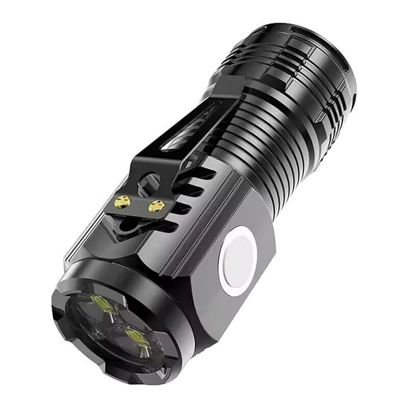 3-Eyed Super Bright Mini Flashlight - 1000 Lumen Rechargeable Pocket Flashlight with Base - Waterproof ABS LED Torch for Outdoor, Camping & Emergency - Hat Clip Included