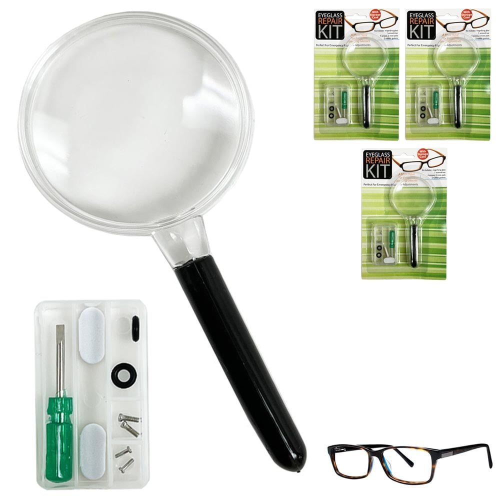 Eyeglass Repair Kit Screwdriver Screw Nut Nose Pad Magnifying