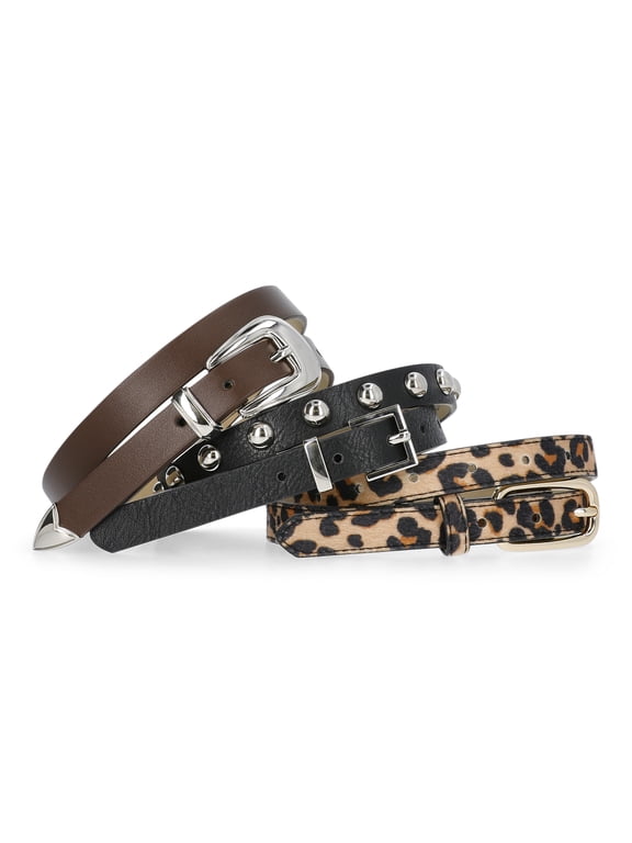 Faux Leather Belts, 3 Pack, Women's S/M-2XL