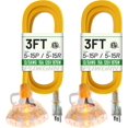3 FT 2 Pack 12/3 Gauge Extension Cord with Multiple Outlets Outdoor, 3
