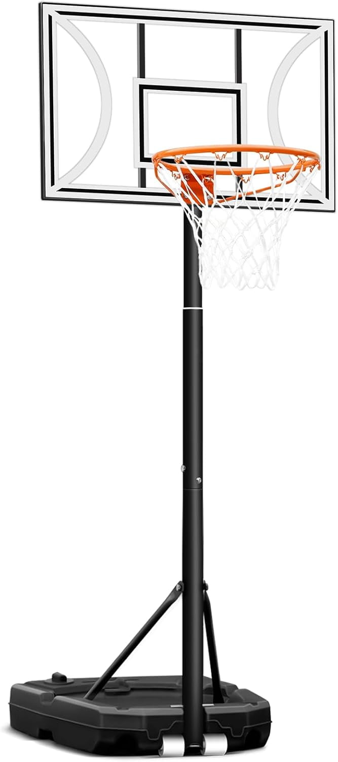 3 FT- 9 FT Adjustable Pool Basketball Goal, 32 in Backboard Indoor Portable Basketball Hoop for Youth/Teenagers/Adults in Backyard/Driveway