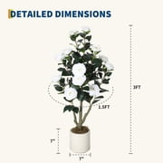 3 FT Artificial Camellia Tree with Handcrafted Silk Petals   UV Resistant Foliage and Natural Branching Structure   Low Maintenance Decor for Indoor Living Spaces or Covered Outdoor Areas, White
