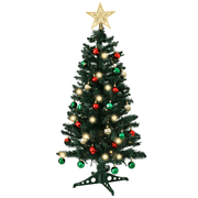 3 FT Artificial Christmas Tree, Green Christmas Tree with 50 Warm Lights, 8 Lighting Modes Remote Control,15 Ball Ornaments Star Tree Topper, Small Xmas Tree for Home Decor