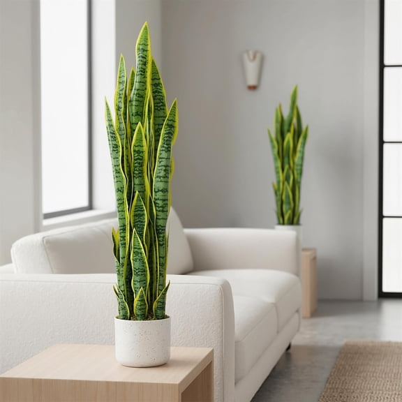 3 FT Artificial Snake Plant, Tall Fake Sansevieria Potted Faux Agave Tongue Plant Decoration for Home Garden Hallway Office
