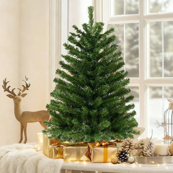 3 FT Christmas Tree with 163 Tips, Hinged Holiday Xmas Tree for Home Office Desk Decoration, Green