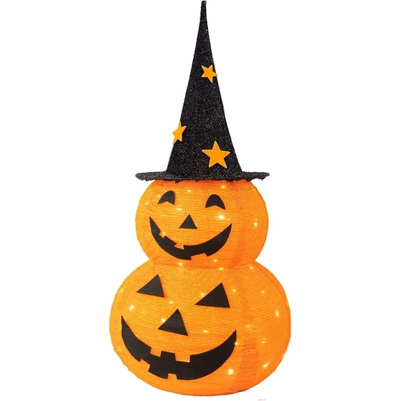 3 FT Collapsible Pumpkin Man with 50 LED Lights for Halloween Decor
