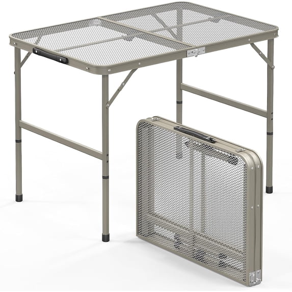 3 FT Folding Camping Table, Portable Picnic Table, Lightweight Grill Table with Adjustable Height, Carry Handle, Metal Folding Table for Picnic Camping Cooking BBQ,Silver