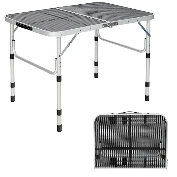 3 FT Folding Grill Table for Outside, Lightweight Portable Metal Aluminum Outdoor Grill Table with Adjustable Height Legs, Great for Camping Picnic Cooking BBQ, Silver Black