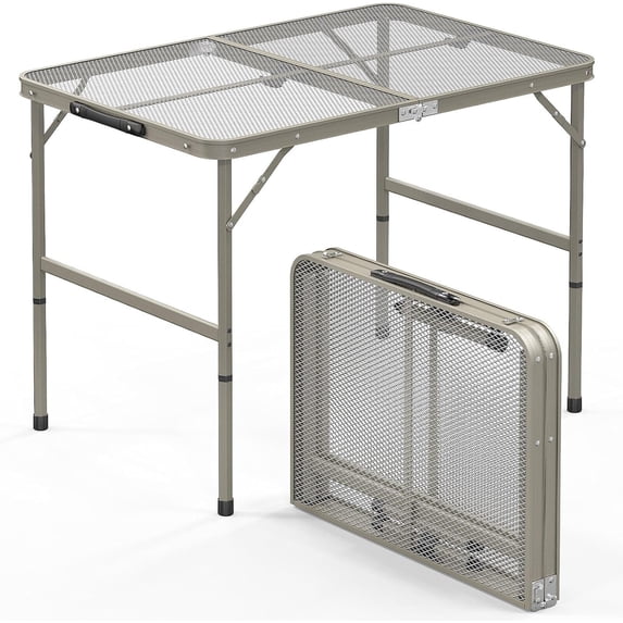 3 FT Folding Table,Portable Table for Grill,Folding Picnic Table with Mesh Desktop,Silver