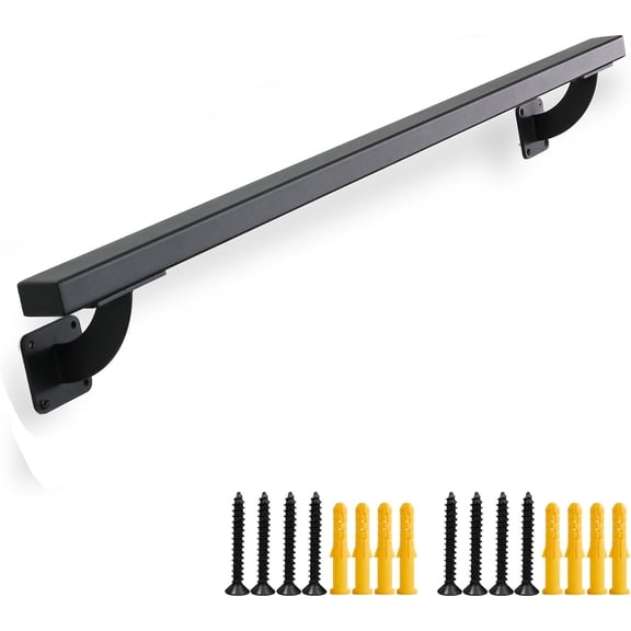 3 FT Heavy Duty Black Metal Staircase Handrail Indoor Stair Railing - 36 Inch Wall Mount Iron Pipe Hand Rails for Indoor & Outdoor, Banister Steps Rail Safety Wall Grab Bar for Handicap